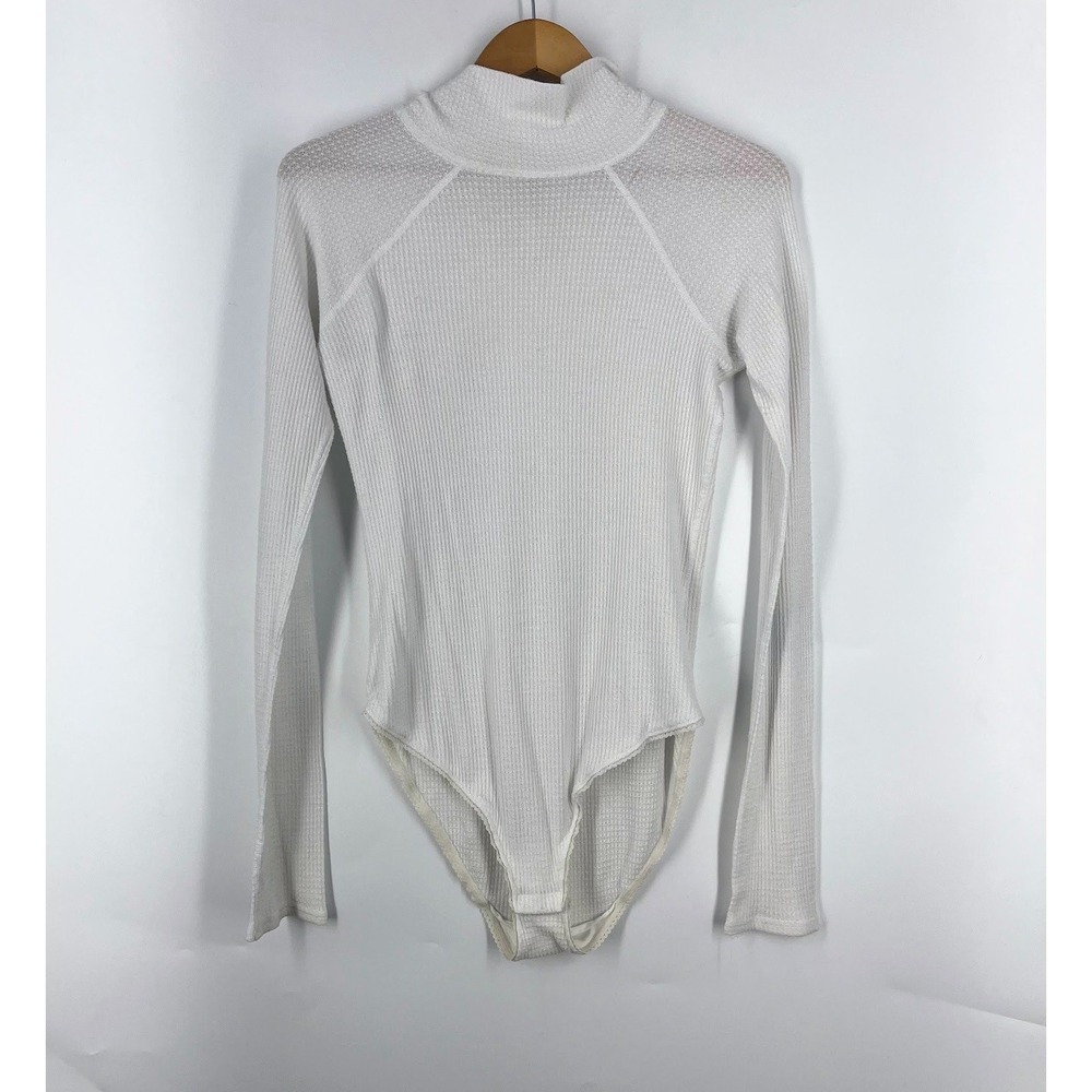Free People Intimately Womens Waffle Knit Bodysuit Long Sleeve Thermal Size L